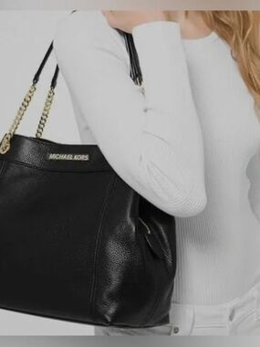 Michael Kors Large Black Pebbled Leather Chain-Handle Tote